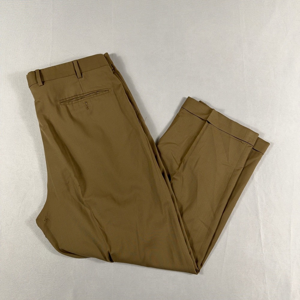 Zanella Bennett Pleated Wool Trousers Made in Italy Khaki Dress Pants Size 38